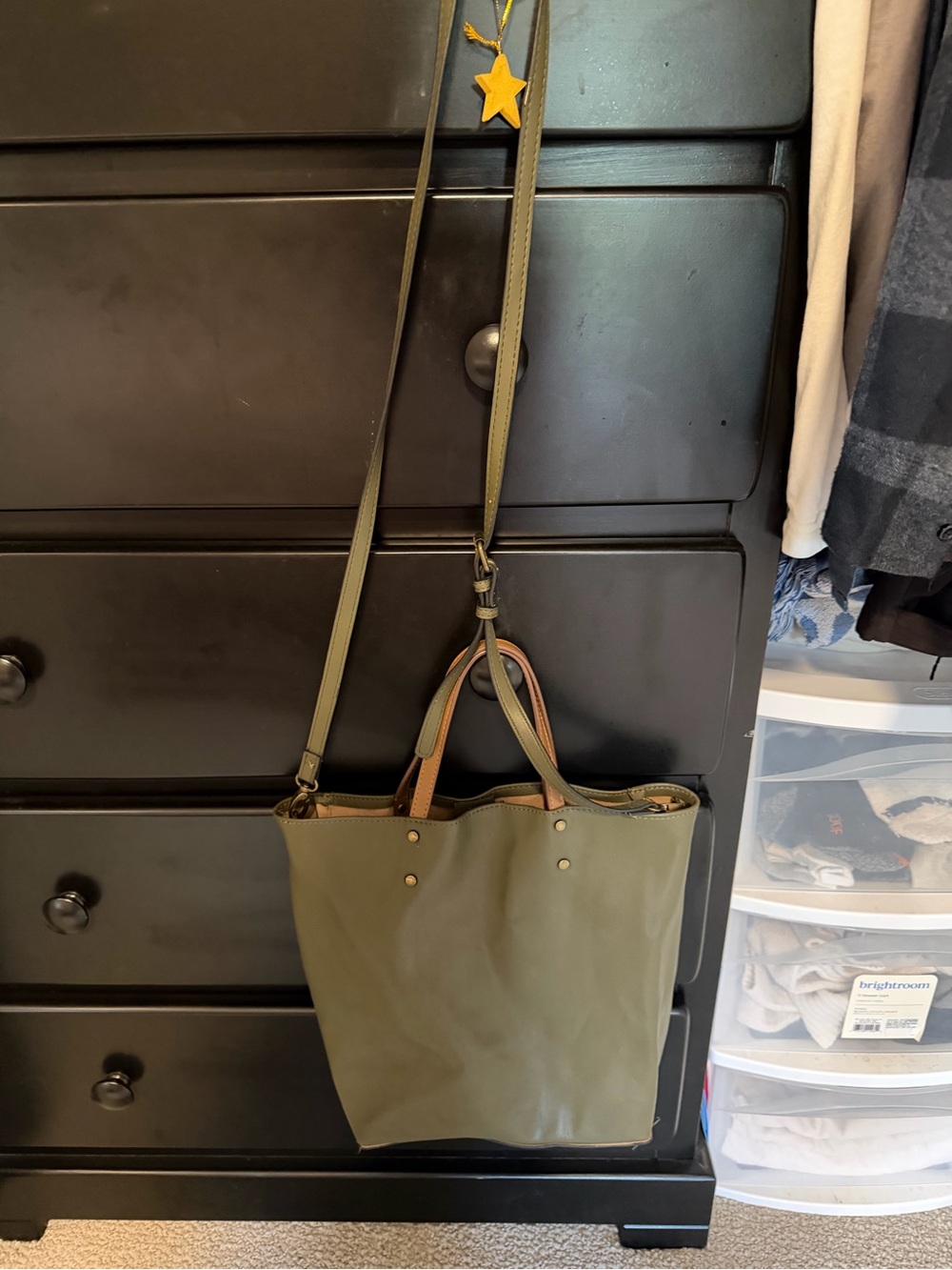 Everyday Olive Green Leather Tote with Convertible Strap